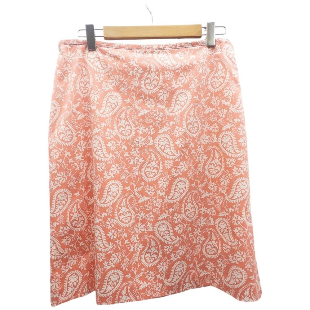 Brooks Brothers Skirt Women's Paisley Cotton Stretch A-Line 12 Coral Pink